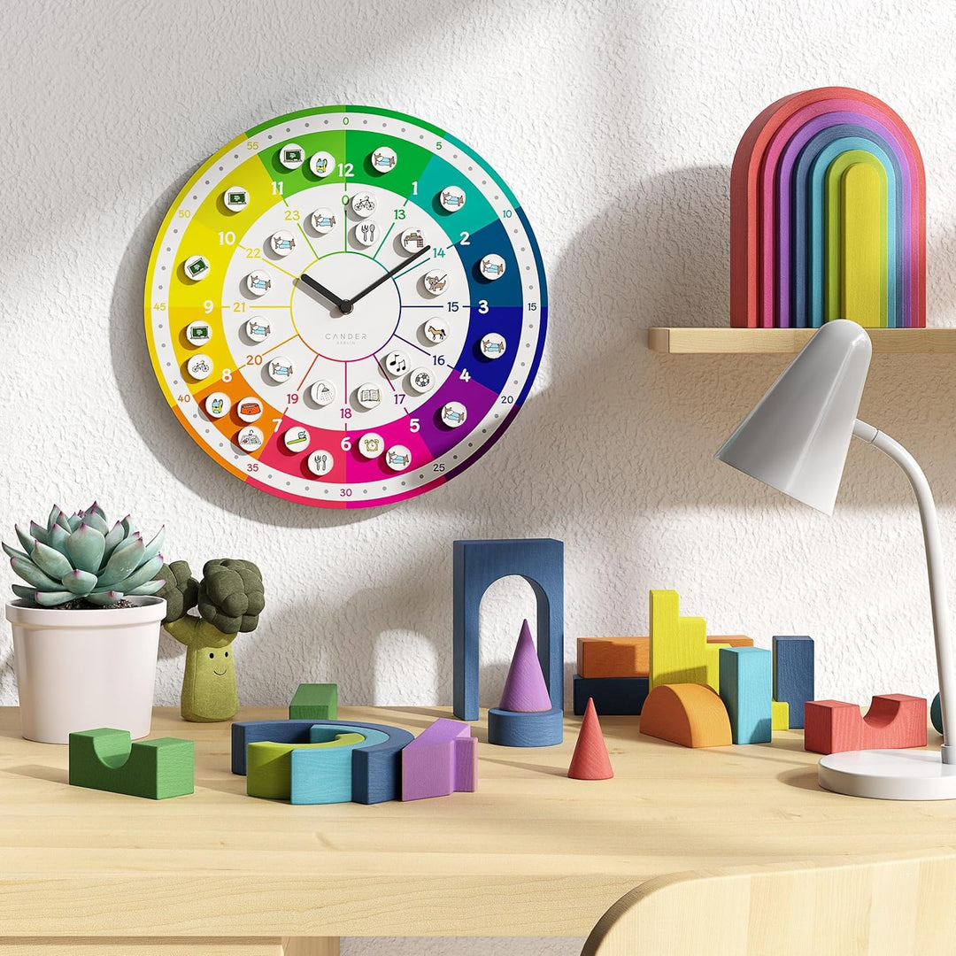 Cander Berlin MNU 11930 A Kinderwanduhr lautlos Magnet-Fotos 30 cm Kinderzimmer Tagesablauf Lernuhr