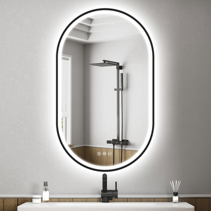 STARLEAD Schwarz Oval-LED-Badspiegel-mit-Beleuchtung 100x60cm, Bluetooth, Dimmbar, 3 Lichtfarben, En