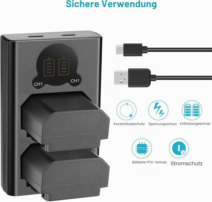 NEEWER NP-FZ100 2280mAh Ersatzakku und Ladegerät mit LCD Bildschirm, 2 Packungen, kompatibel mit Son