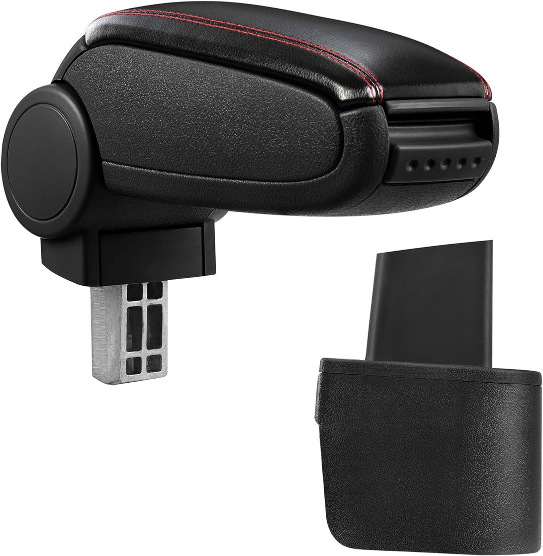 Mittelarmlehne Armauflage mit Staufach gepolstert schwarz Kunst Leder mit roten Nähten