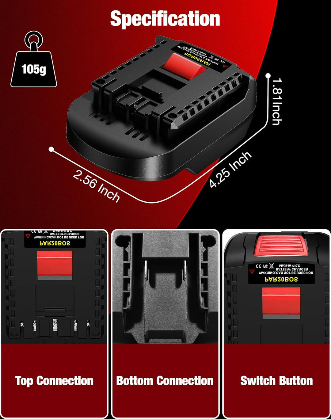 PAR20BOS Akkuadapter für Parkside auf Bosch GBA 18V Akku, Konverter für Parkside 20V XTeam-Akku auf