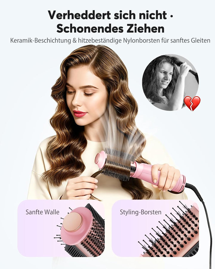 Bopcal Mini Warmluftbürste 4-in-1 Ionen Föhnbürste Heissluftbürste für Volumen &amp; Glatte Haare, Anti-