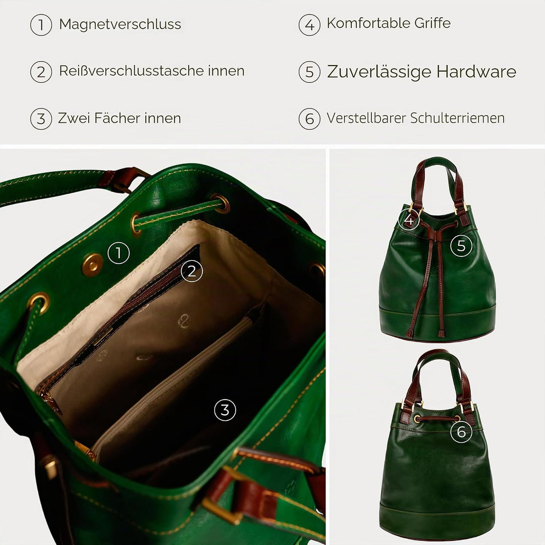 Time Resistance Handtasche aus Leder - Umhängetasche Damen - Beuteltasche aus Leder - Made in Italy