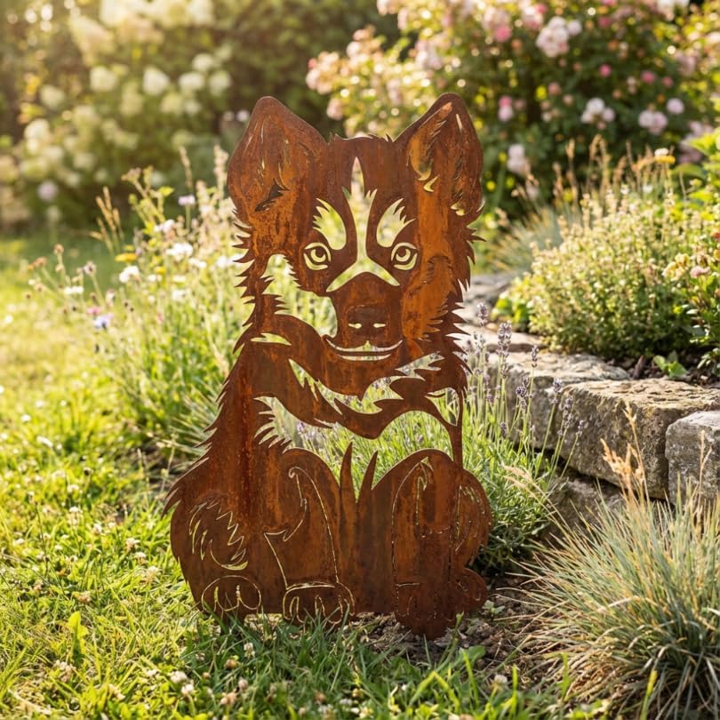 Kapaga - Edelrost Gartenstecker Husky Baby - Rost Deko Hund Rostfigur, Husky Baby