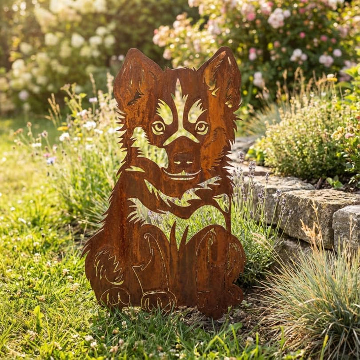 Kapaga - Edelrost Gartenstecker Husky Baby - Rost Deko Hund Rostfigur, Husky Baby