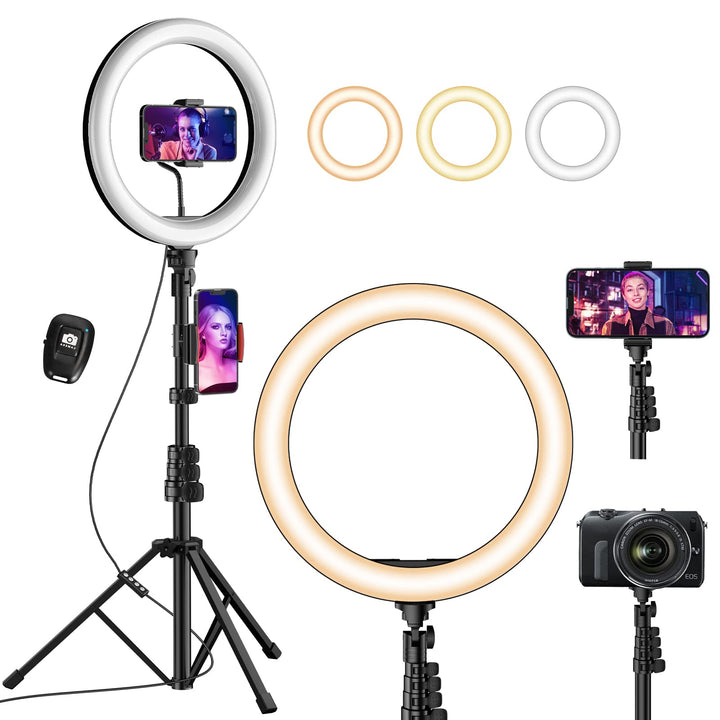 UPhitnis 12 Zoll Ringlicht mit Stativ Handy, Ringlicht mit 63 Zoll Stativ Selfie Ringleuchte mit 3 F
