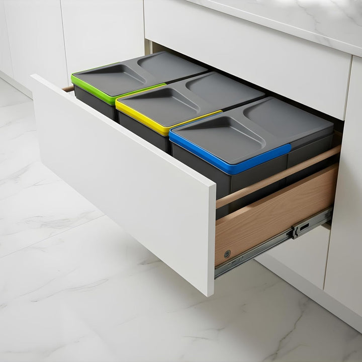Mülltrennsystem 3x15l anthrazit, Mülleimer Küche für Schublade oder Unterschrank, geruchsdicht, spül