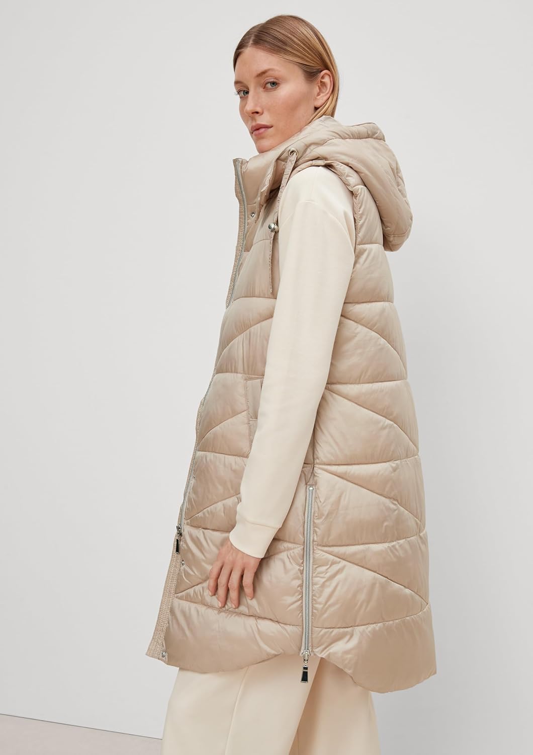 Comma Lange Steppweste mit Kapuze 40 8143 Beige, 40 8143 Beige