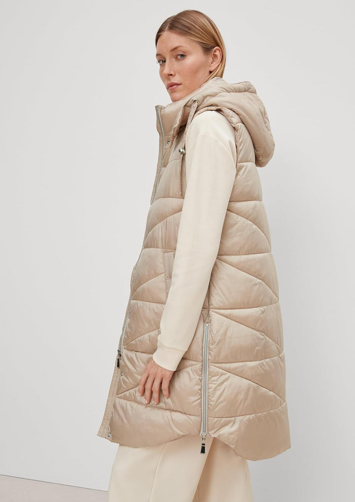 Comma Lange Steppweste mit Kapuze 40 8143 Beige, 40 8143 Beige