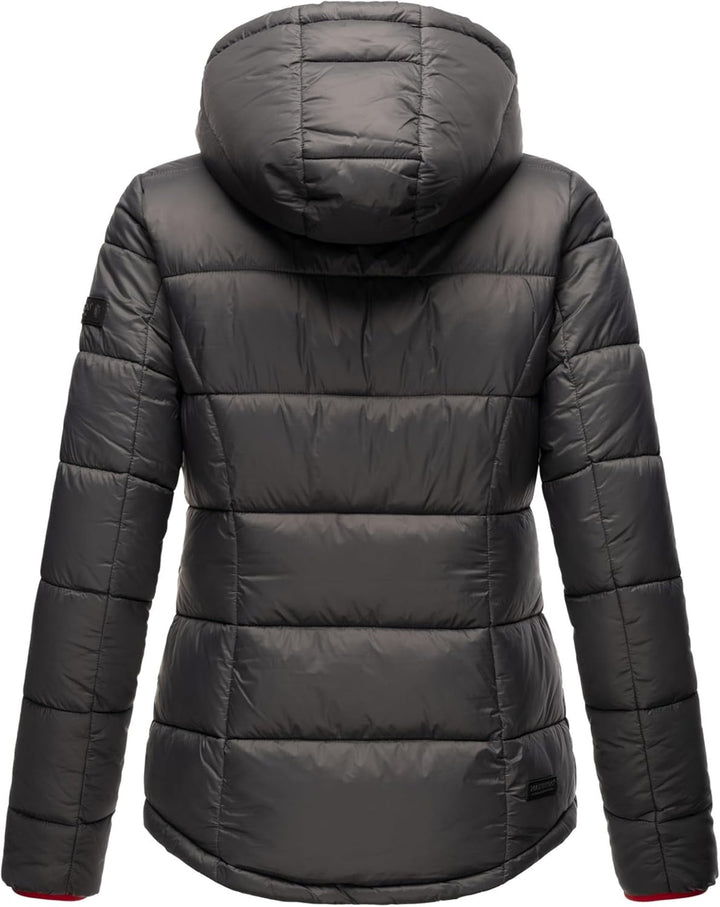 MARIKOO Damen Steppjacke gesteppte Winterjacke mit Kapuze B927 34 Anthrazit, 34 Anthrazit
