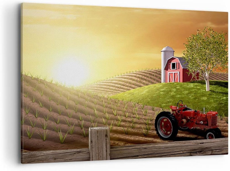 Bilder auf Leinwand 100x70cm Leinwandbild Morgen Bauernhof Feld Plantage Gross Wanddeko Bild Schlafz