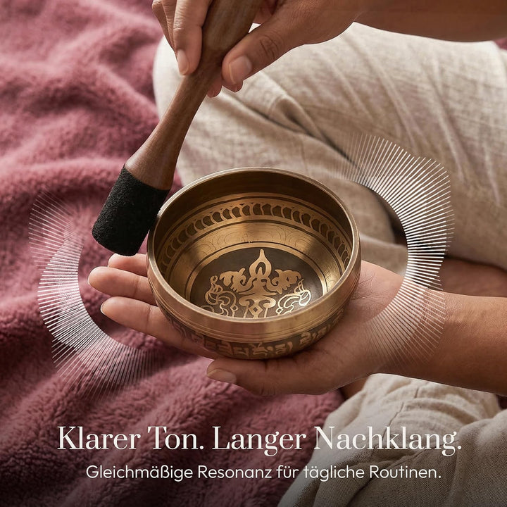 Silent Mind Klangschale Ø10cm Bronze – Handgefertigtes Komplett-Set mit Kissen und Klöppel, für Anfä