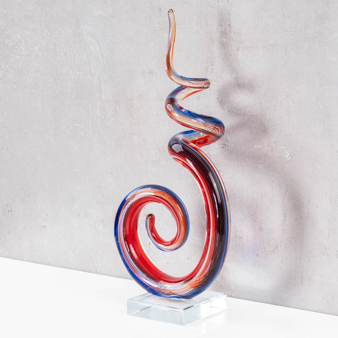 levandeo Designer Glas-Figur mit transparentem Sockel - Unikat - 34x16cm - hochwertig Gold Rot Weiss