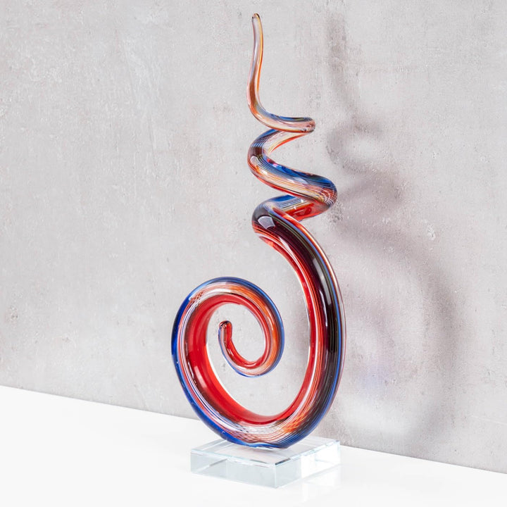 levandeo Designer Glas-Figur mit transparentem Sockel - Unikat - 34x16cm - hochwertig Gold Rot Weiss