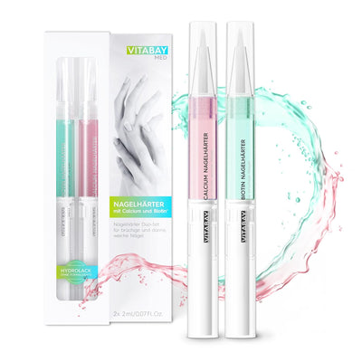 Vitabay Nagelhärter Duo Set 2x 2 ml Nagelpflegestift mit Calcium und Biotin - Nagelpflege brüchige N