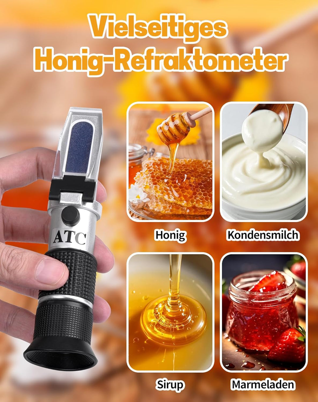 2 in 1 Honig Refraktometer mit ATC Imker Refraktometer Brix 58-90% Wassergehalt im Honig 12-32% Refr