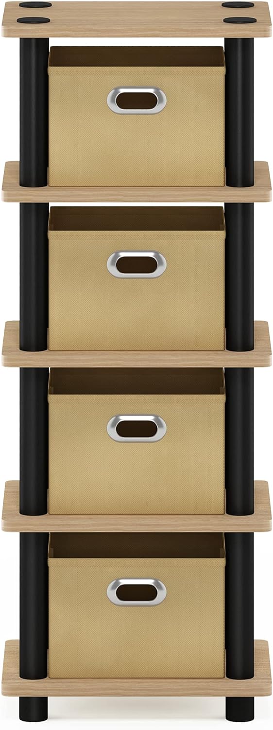Furinno Regalsystem mit 4 Einschüben, holz, Eiche/Schwarz/Hellbraun, 19.56 x 28.7 x 73.15 cm Eiche /