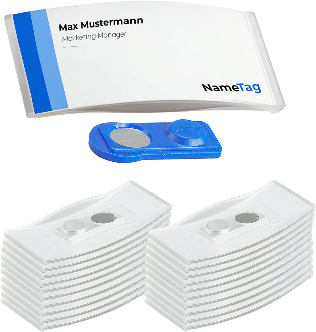 Ironix Namensschilder mit Doppelmagnet (20 Stück, Transparent) Namensetiketten für Kleidung 75x32mm,