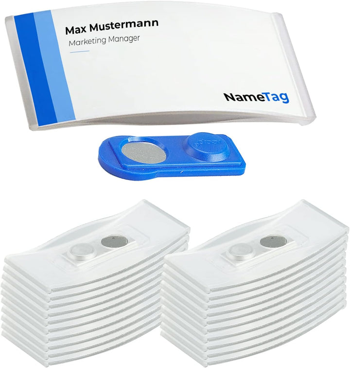 Ironix Namensschilder mit Doppelmagnet (20 Stück, Transparent) Namensetiketten für Kleidung 75x32mm,
