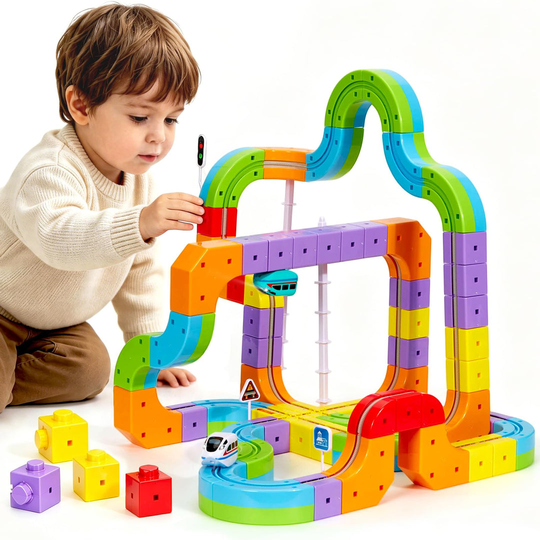 Umikk Clickrail Electric Train Set Flexible Race Track, Magic Rail Block, Magic Rail Block mit Schwe