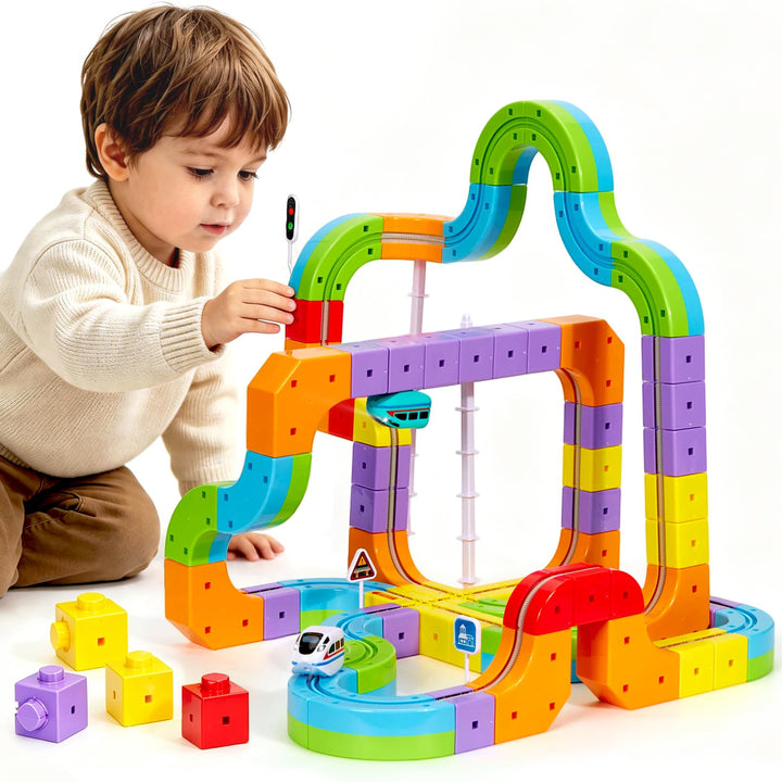Umikk Clickrail Electric Train Set Flexible Race Track, Magic Rail Block, Magic Rail Block mit Schwe