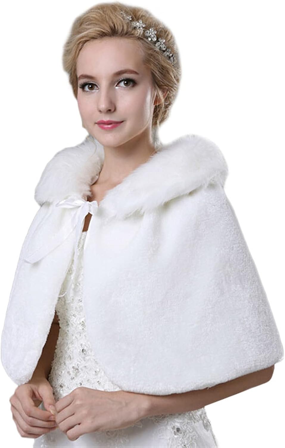 Lifup Damen Brautzusatz Stola Winter Warme Kunstpelz Poncho Hochzeit Abend Kap Einheitsgrösse Weiss,