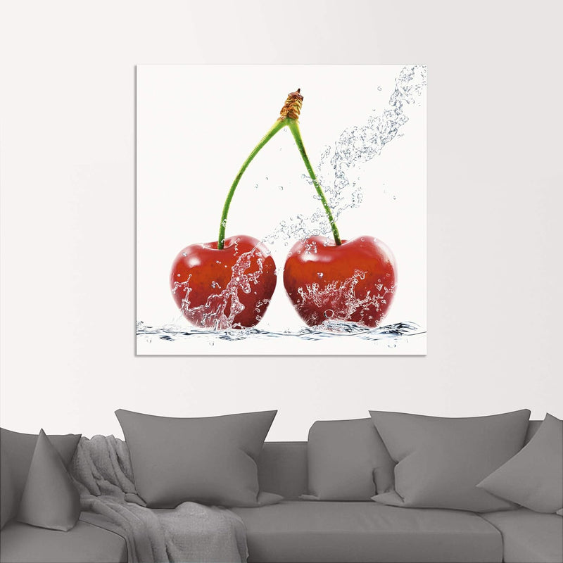 ARTland Wandbild Alu Verbundplatte für Innen & Outdoor Bild 40x40 cm Lebensmittel Obst Kirsche Wasse