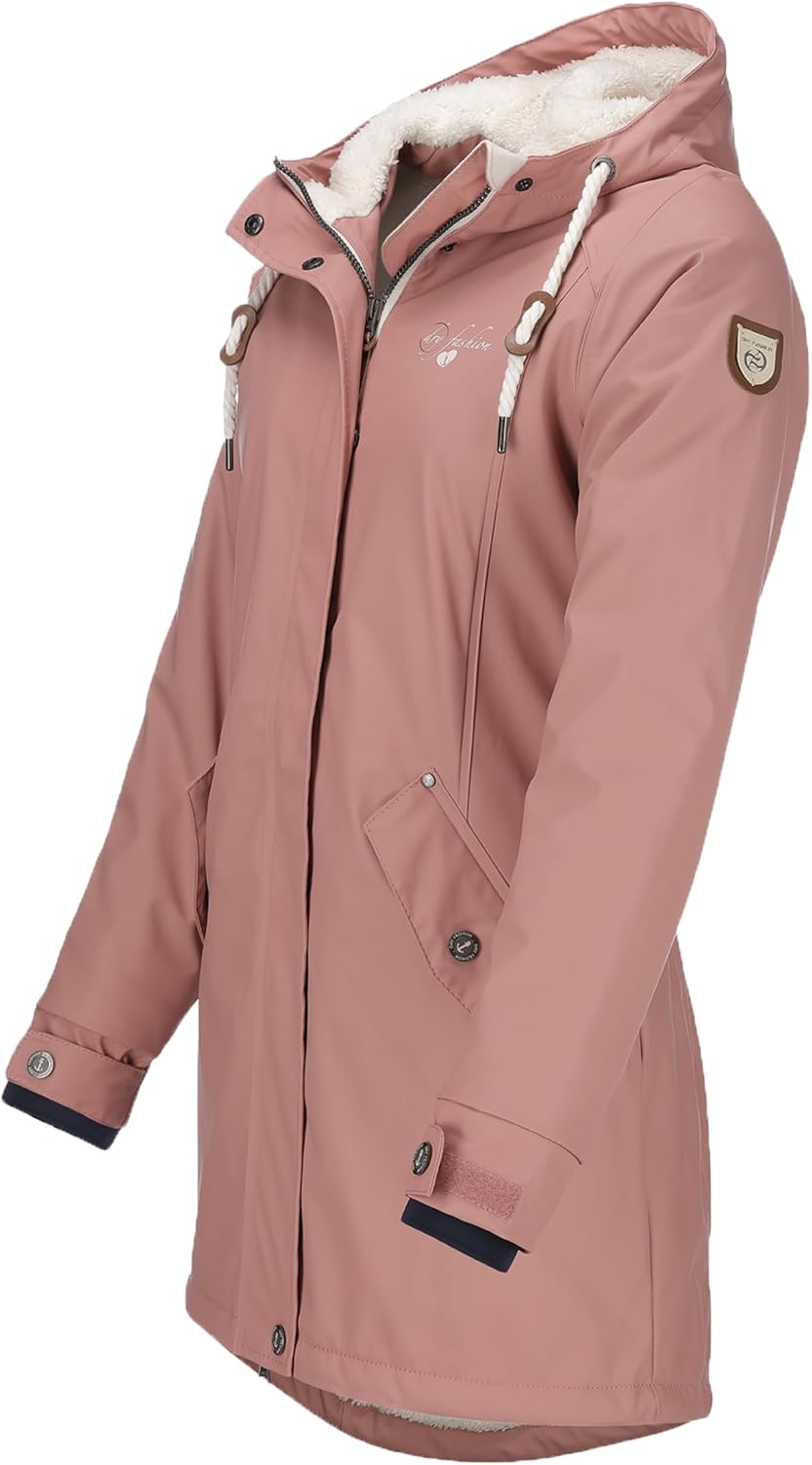 Dry Fashion Damen Regenmantel Malmö - Frauen Regenjacke Jacke mit Kapuze Lang Winddicht Wasserdicht
