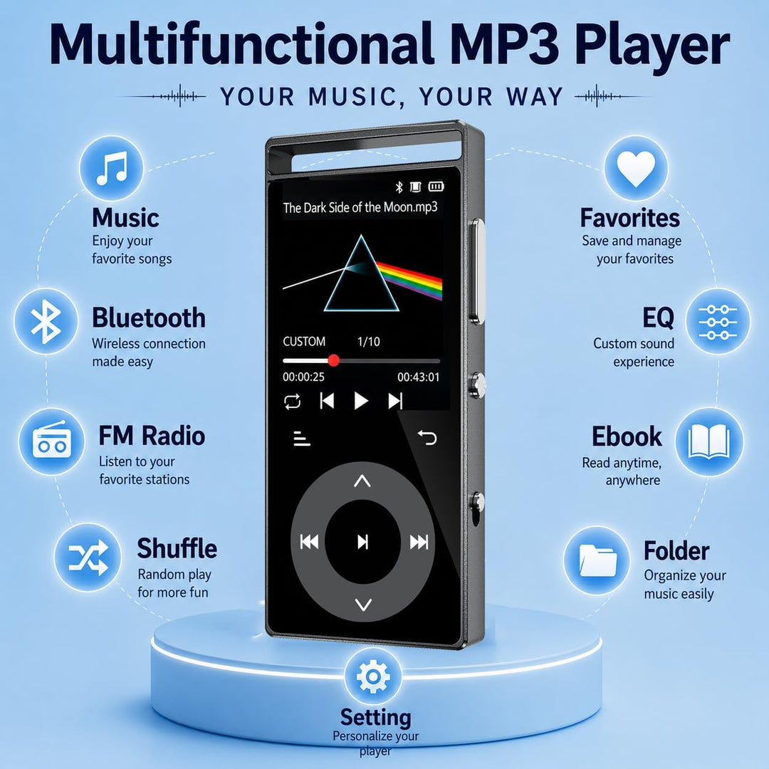 90GB MP3 Player Bluetooth 5.3, HiFi-Sound MP3-Player mit Touch-Tasten | MP3 mit Musik, Farbdisplay,