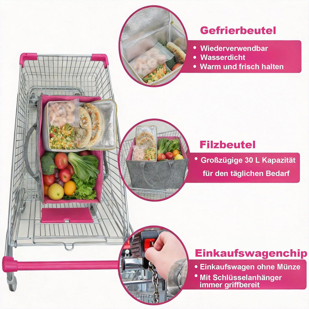 2 Stück Filztasche Gross 30L Faltbar Einkaufskorb Filz Kaminholztasche mit Wiederverwendbarer Alu-Is