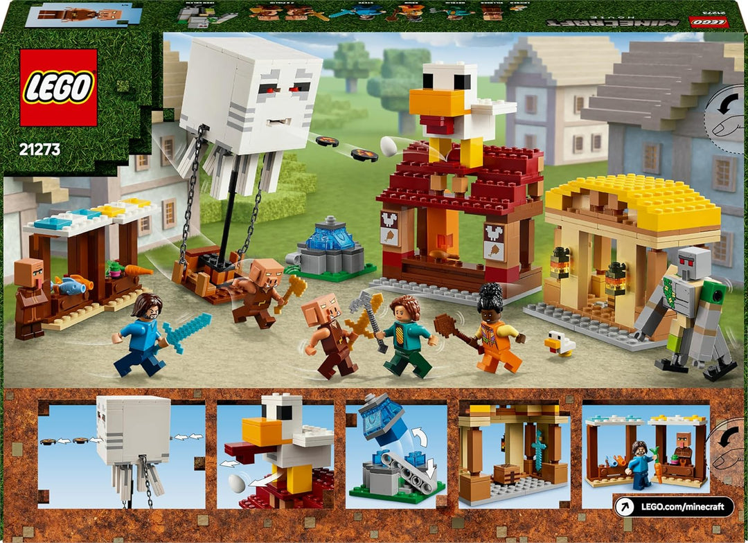 LEGO Minecraft Angriff des Ghast-Ballons - Gaming Spielzeug - Steves Haus, 4 Minifiguren - Iron Gole