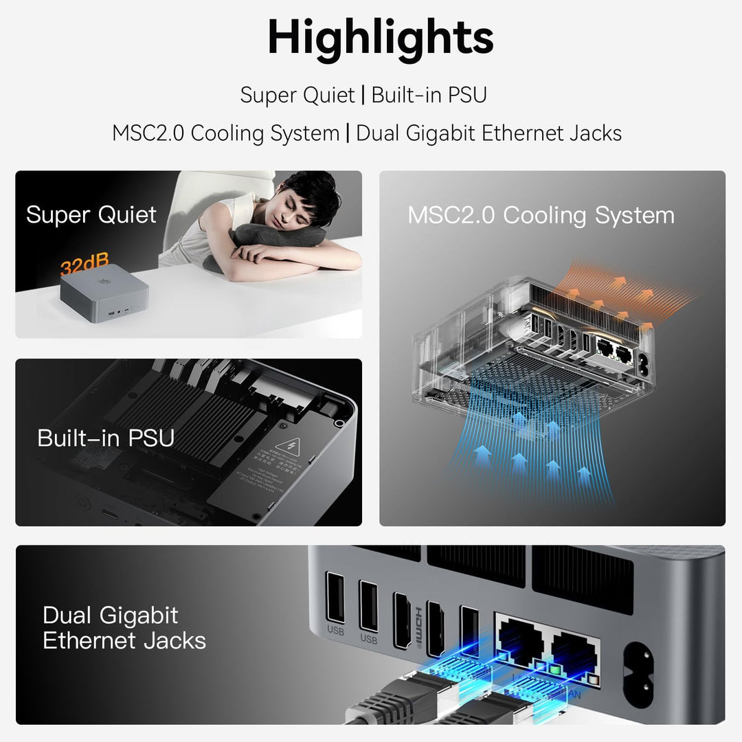 Beelink SER5 MAX Mini PC, AMD Ryzen 7 5800H, 8 Kerne, 16 Threads bis zu 4,4 GHz, 32 GB RAM, 1 TB SSD