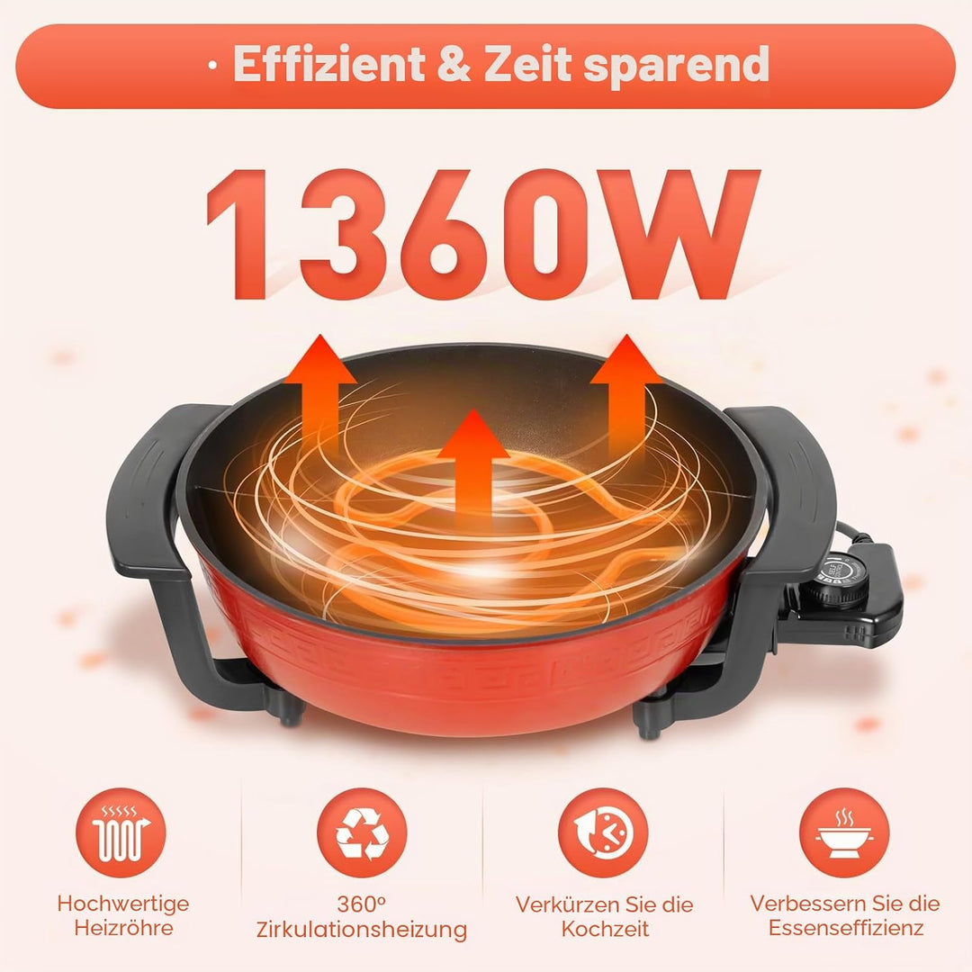 6 l Elektrischer Hot Pot – Multifunktionaler Schmortopf/Wok mit Glasdeckel, für den Einsatz in der h