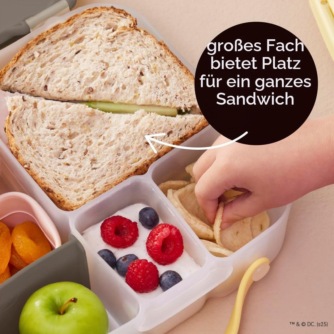 b.box Batman Brotdose | Grosse Bento-Box mit 4 Fächern (2 auslaufsicher), herausnehmbarer Trenner, G