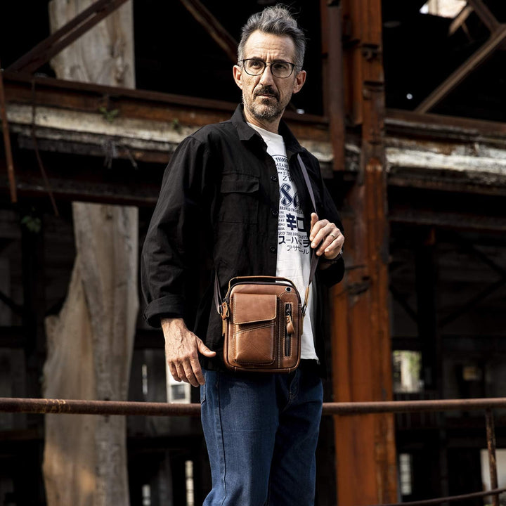 Herren Schultertaschen Freizeit Fashion Echtleder Crossbody Tasche Braun2, Braun2