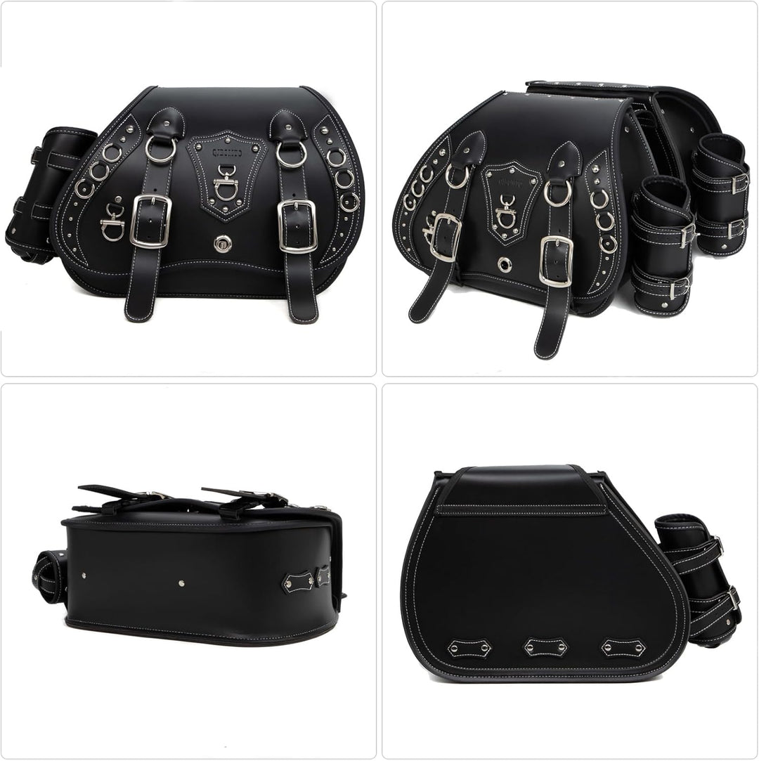 Hochdichtes Leder-Motorrad-Saddebags,Überwurftaschen, Gepäckträger, Seitentaschen mit Getränkehalter