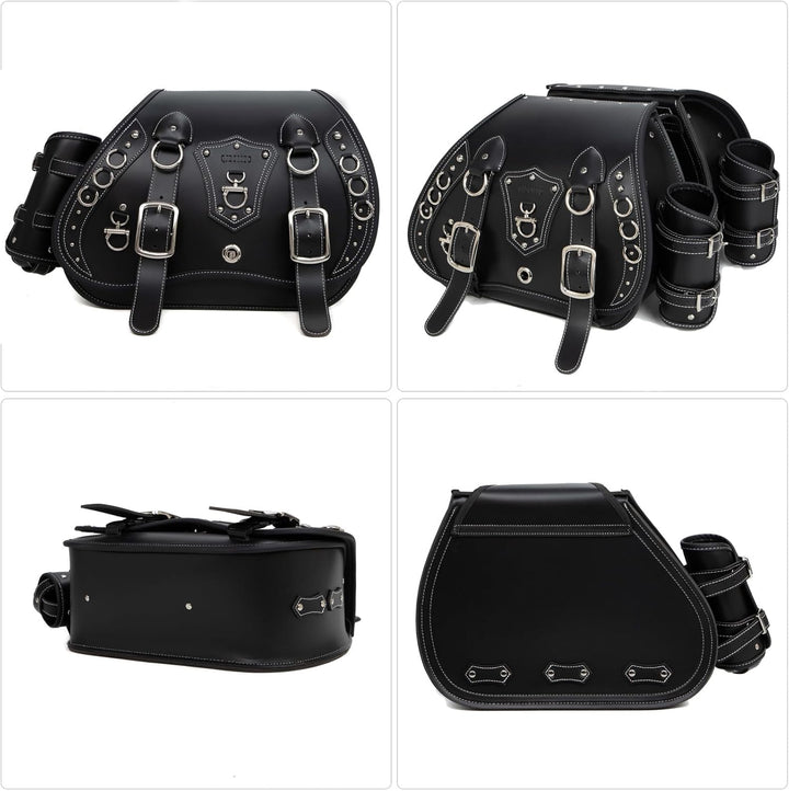 Hochdichtes Leder-Motorrad-Saddebags,Überwurftaschen, Gepäckträger, Seitentaschen mit Getränkehalter