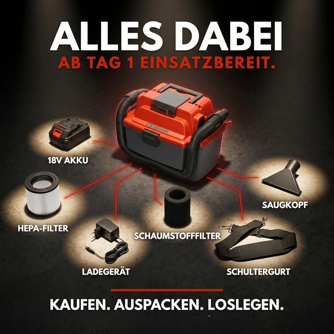 STAHLMANN VAC912 Akku-Nass-/Trockensauger 18V inkl. Akku – kabelloser Nass- & Trockensauger, Brueshl