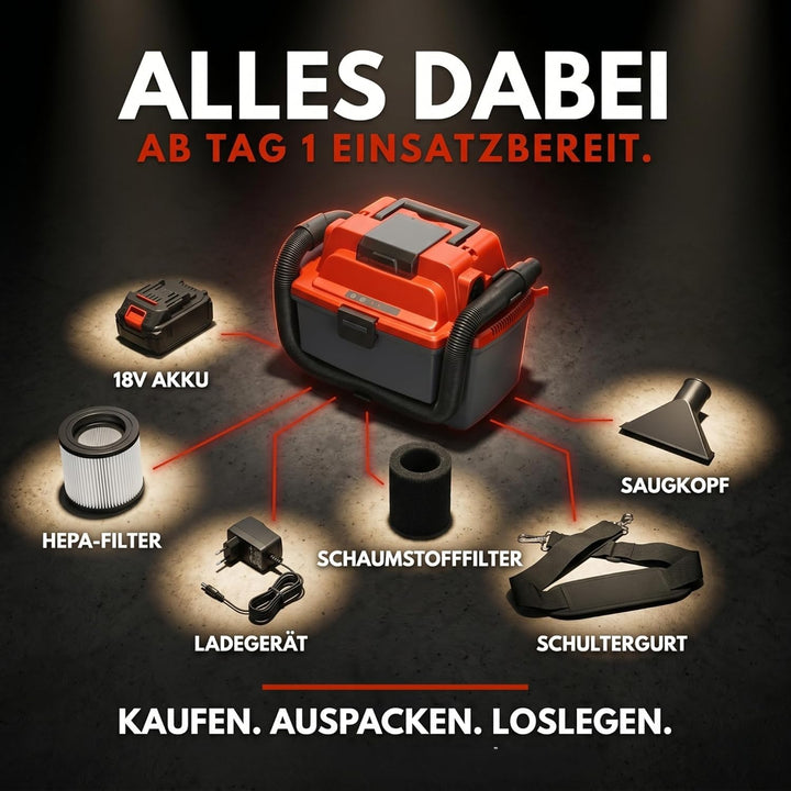STAHLMANN VAC912 Akku-Nass-/Trockensauger 18V inkl. Akku – kabelloser Nass- & Trockensauger, Brueshl