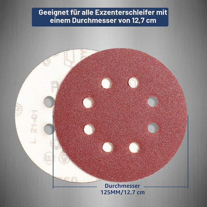 STEBRUAM 105 Stück Schleifpapier 125mm Klett, Profi 125 Schleifscheiben Rund 8 Loch für Exzenterschl