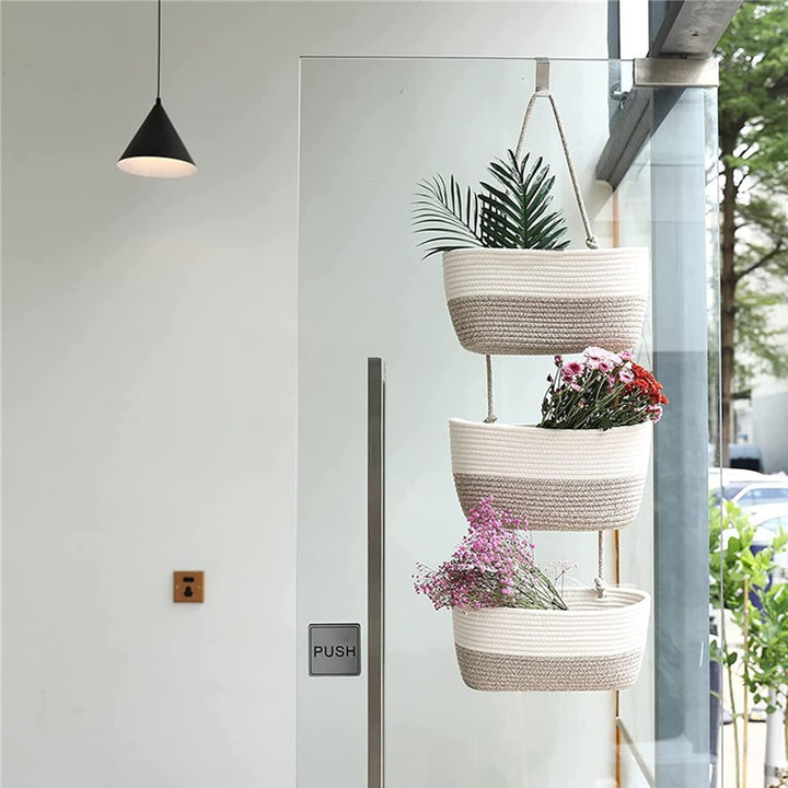 Hängeorganizer, 3 Stufiger Tür Wand Hängend Korb, Wall-Mounted Veranstalter lagerung körbe aus Baumw