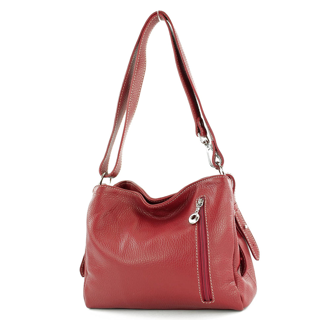 modamoda de - T220 - ital. Schultertasche Klein aus Echtleder Dunkelrot, Dunkelrot