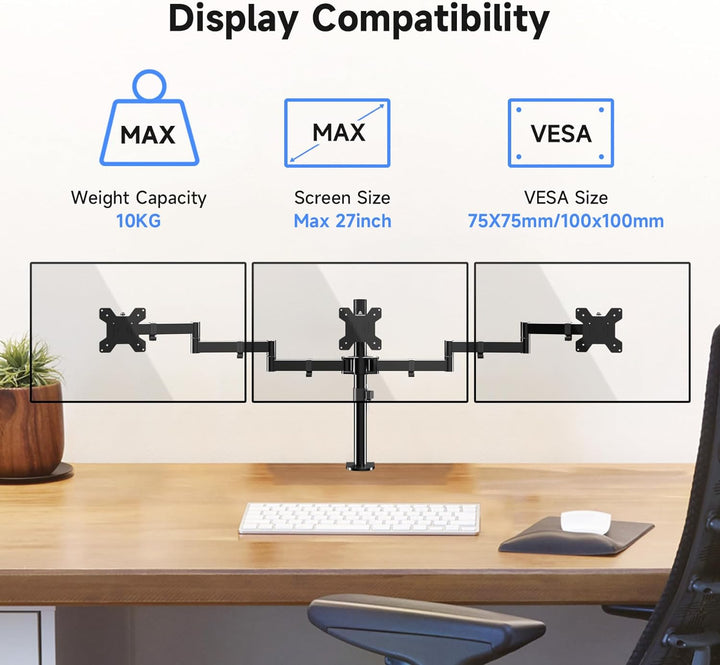 suptek Triple Monitorhalterung für 3 Bildschirme, Dreifach Monitor Tischhalterung Verstellbarer 3 Fa