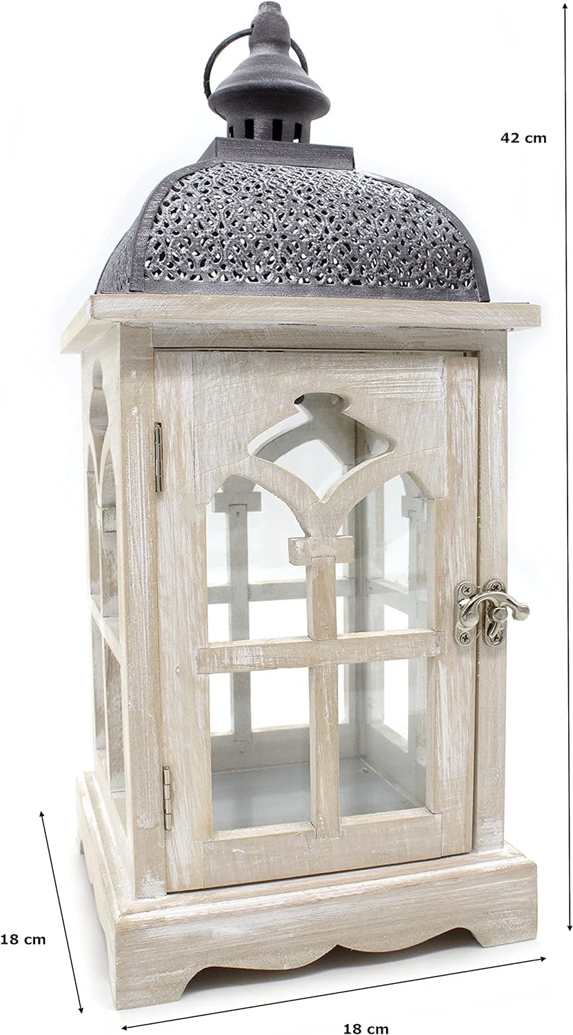 DARO DEKO Holz Laterne mit Echt-Glas Scheiben 18cm x 18cm x 42cm, 18cm x 18cm x 42cm