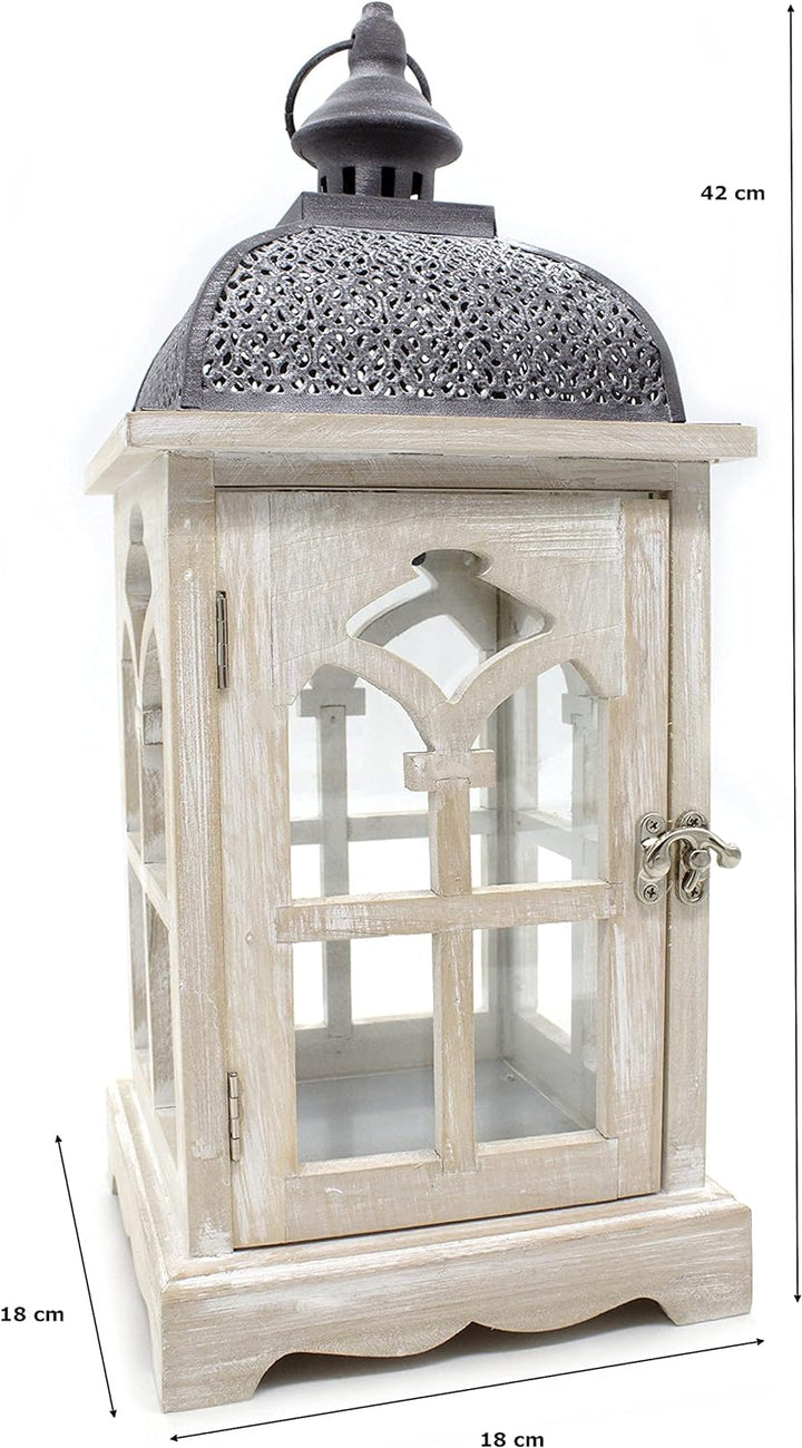 DARO DEKO Holz Laterne mit Echt-Glas Scheiben 18cm x 18cm x 42cm, 18cm x 18cm x 42cm