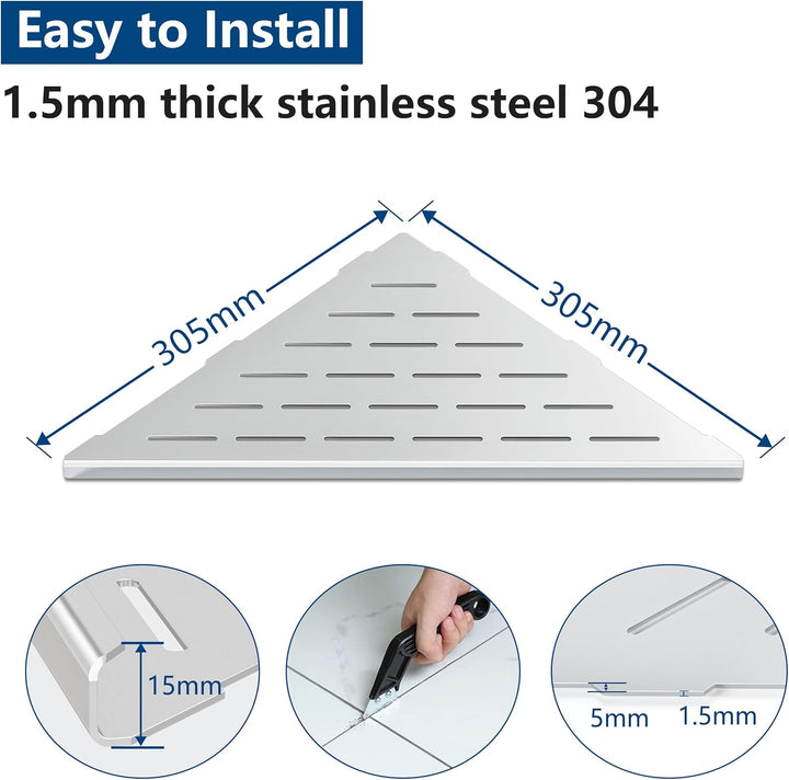 Neodrain Duschablage Ecke Edelstahl Duschregal 305mm Eckregal Dusche mit Fugenentferner Werkzeug für