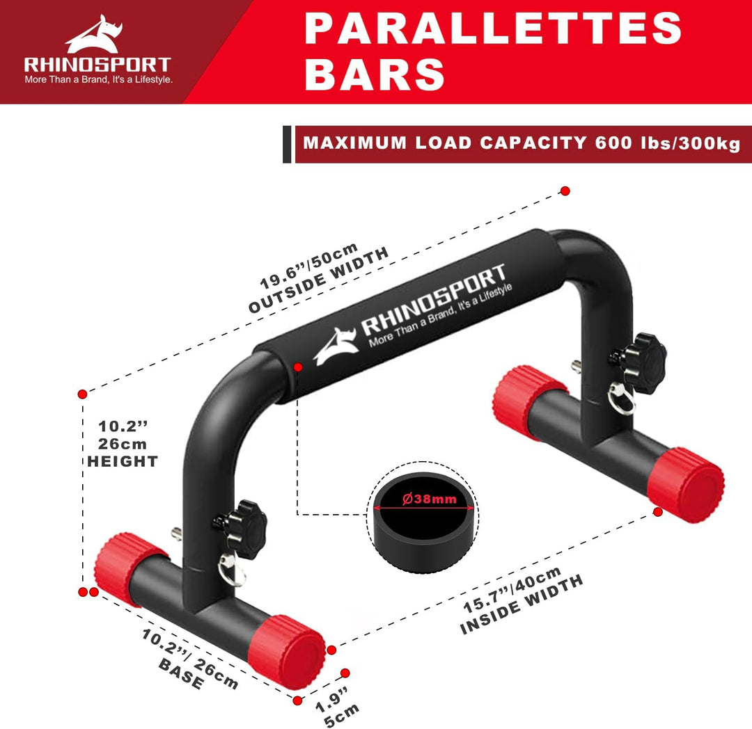RHINOSPORT Parallettes Bars Dip Calisthenics Push Up Bars 10.2 in High 300Kg/661lbs Gewichtskapazitä