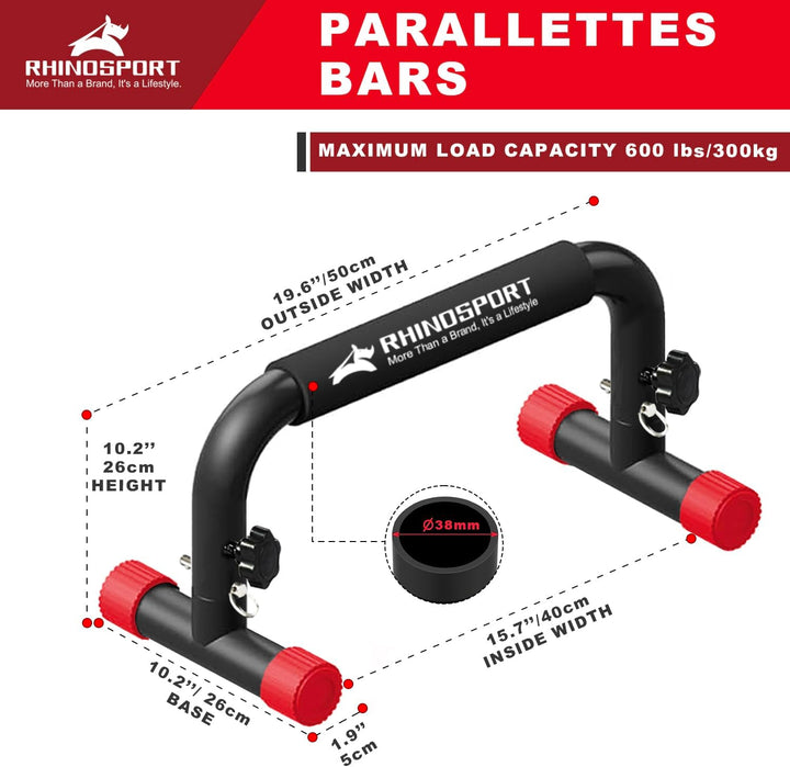 RHINOSPORT Parallettes Bars Dip Calisthenics Push Up Bars 10.2 in High 300Kg/661lbs Gewichtskapazitä