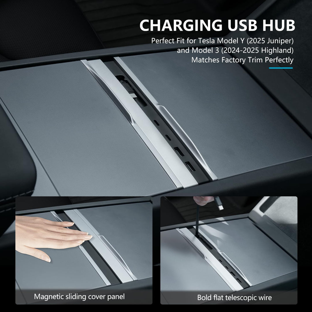 for Tesla USB Hub, 45W Retractable Hub Docking Station, Quick Charge with Cable Adapter for Model 3
