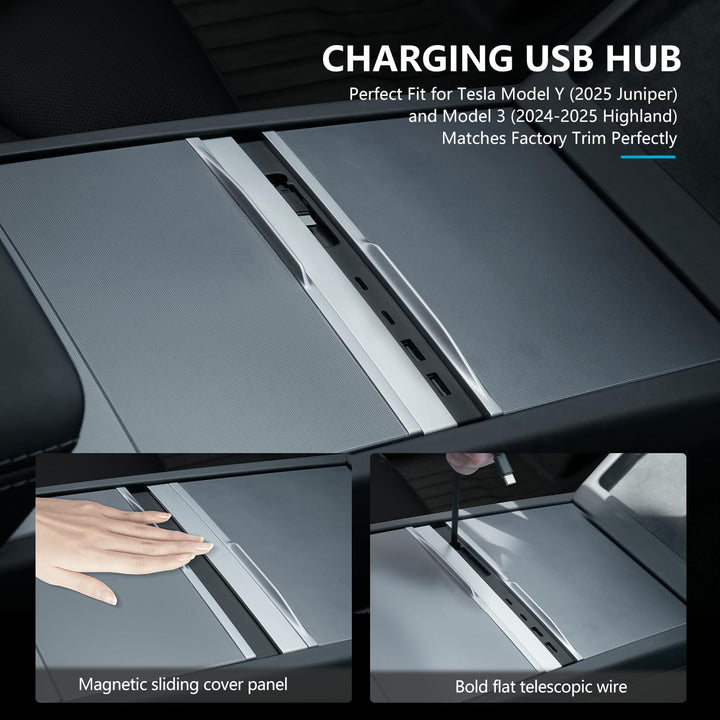 for Tesla USB Hub, 45W Retractable Hub Docking Station, Quick Charge with Cable Adapter for Model 3